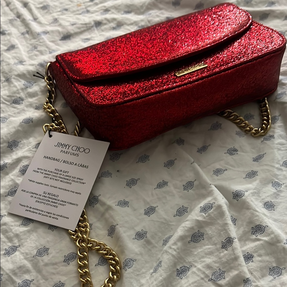 Jimmy Choo Red and Gold Shoulder Bag with Chain Strap